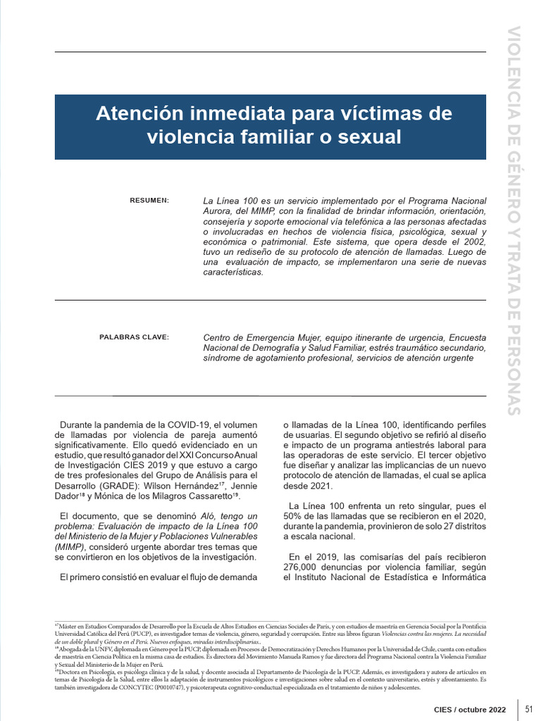 Atencion Inmediata para Victimas de Violencia Familiar o Sexual Es 102 ...