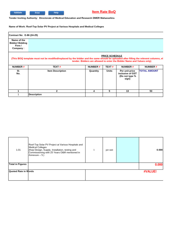 Roof-Top Solar PV Project BoQ Template | PDF