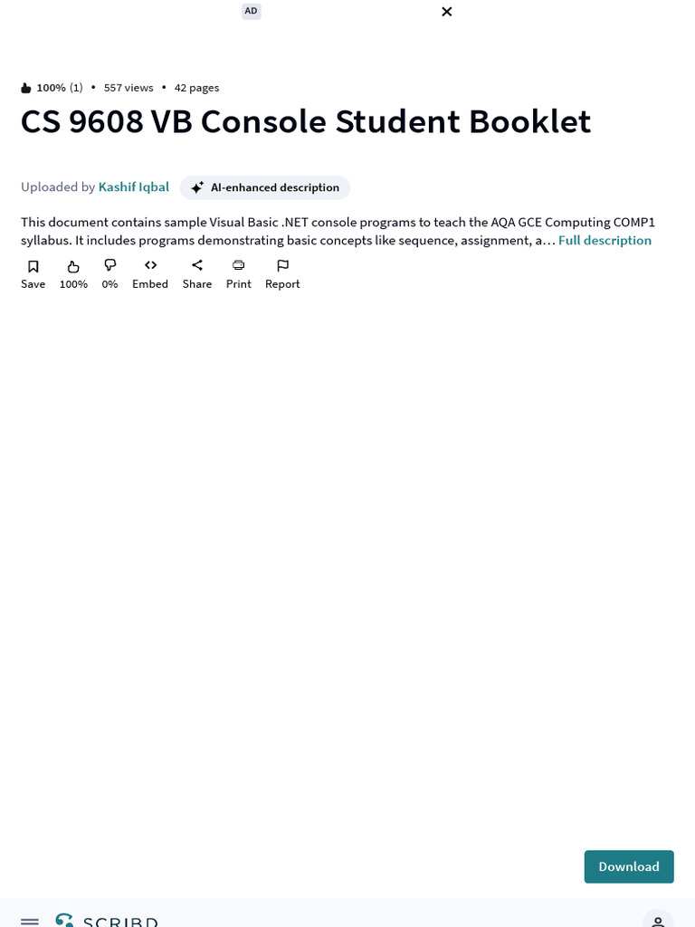 CS 9608 VB Console Student Booklet: Kashif Iqbal | PDF | Computing ...