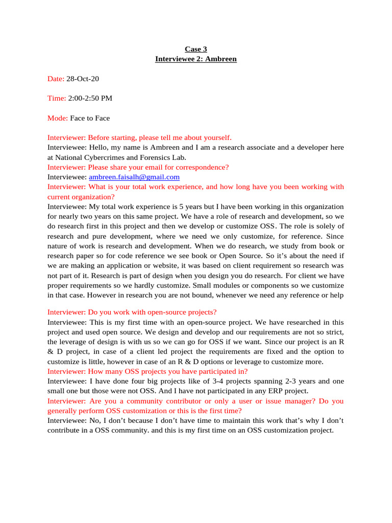 Case 3 (Interviewee 2) (Ambreen) | PDF | Agile Software Development ...