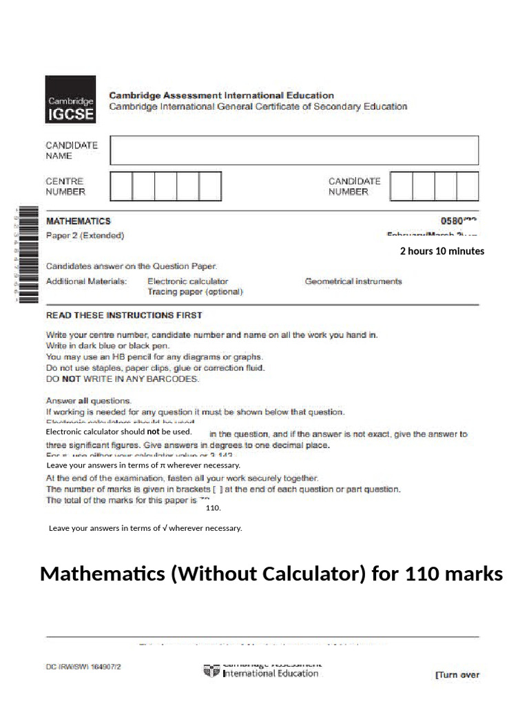 Maths Non-Calci Paper | PDF