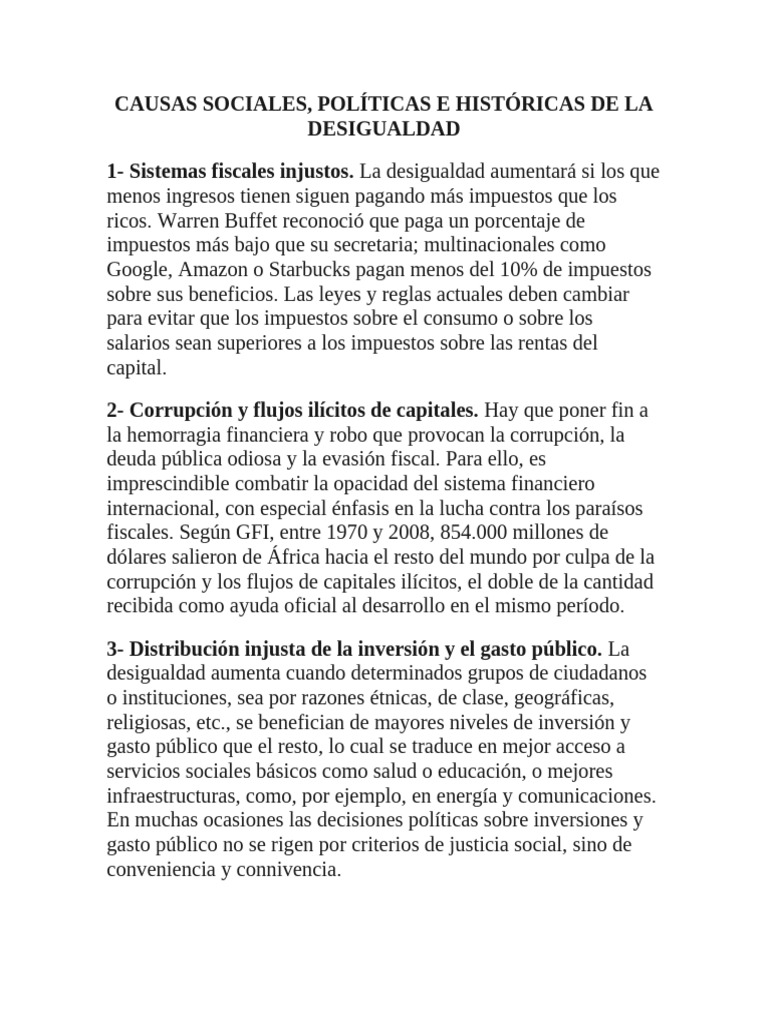 Causas de la Desigualdad Social y Política | PDF | Desigualdad social ...