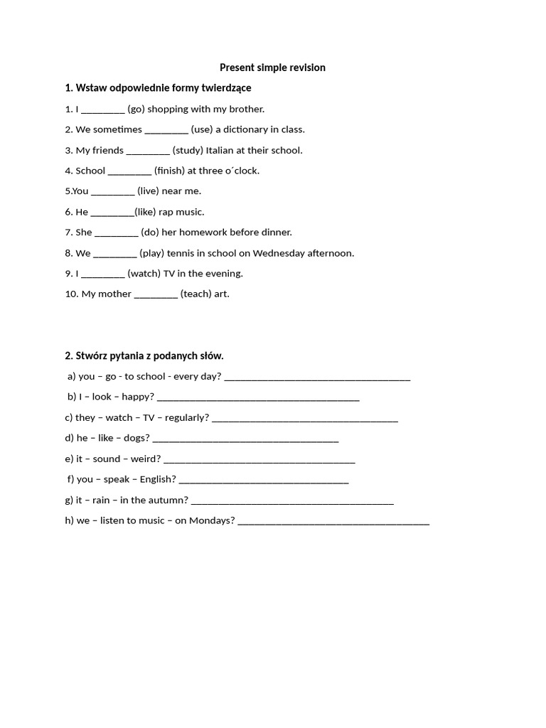 Present Simple Grammar Exercises | PDF
