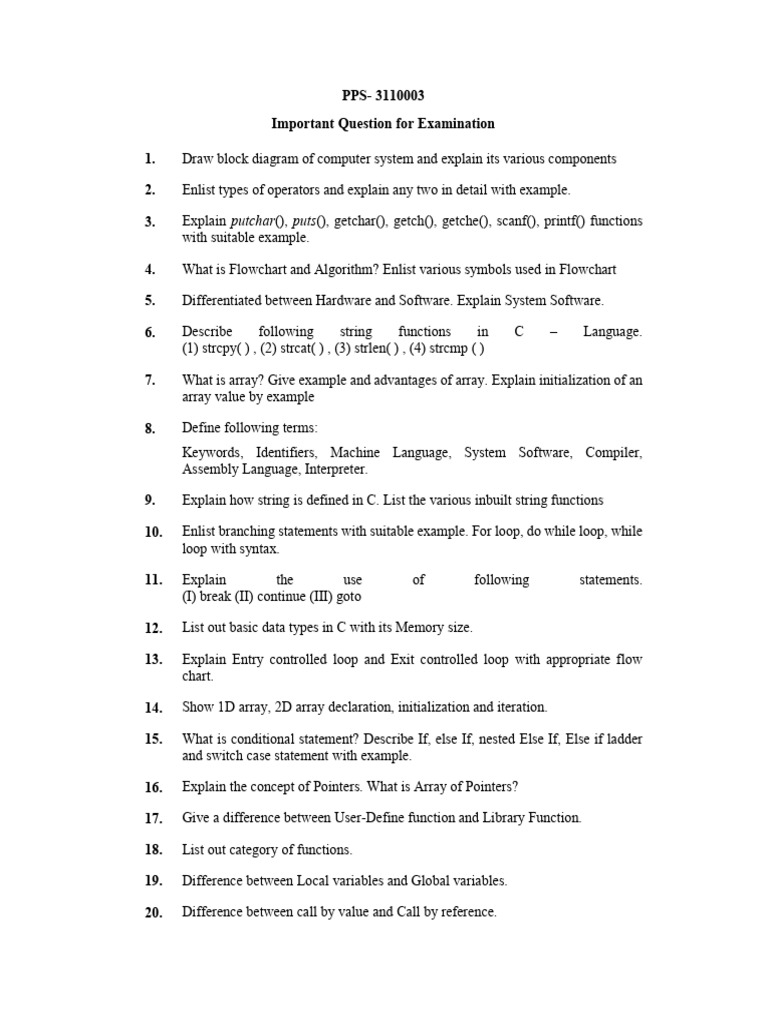 Essential C Programming Exam Questions | PDF | Pointer (Computer ...