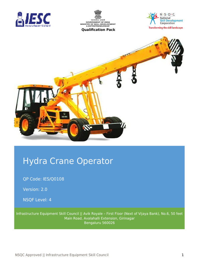 Hydra Crane Operator Qualification Pack | PDF | Crane (Machine ...