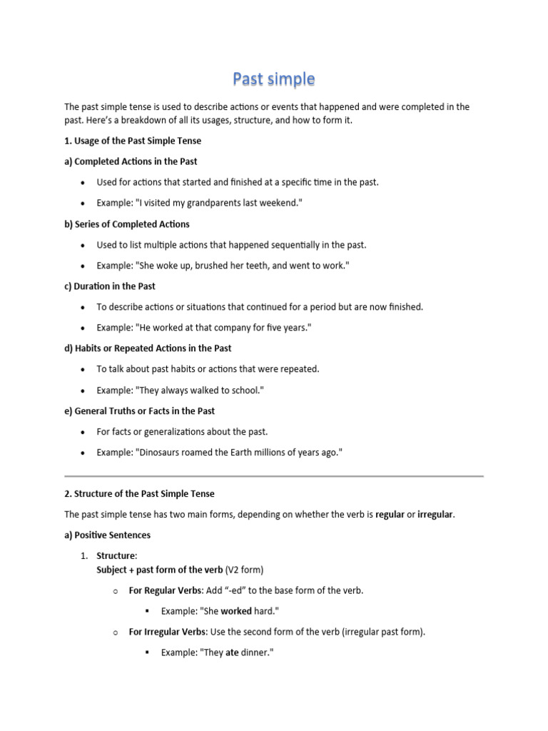 Understanding the Past Simple Tense | PDF | Grammatical Tense | Verb