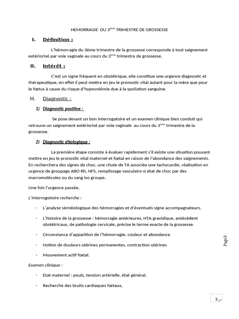 Hémorragie du 3ème trimestre de grossesse | PDF | Grossesse | Saignement