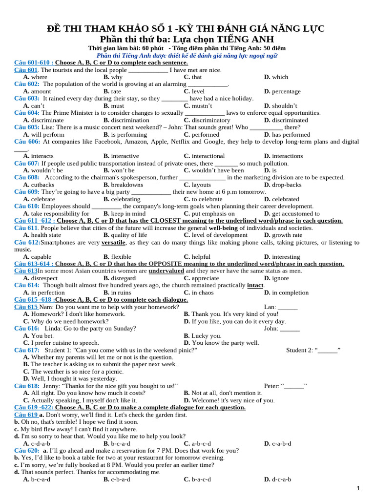 ĐGNL 01 File Hoc Sinh | PDF | Weather Forecasting | Tornadoes