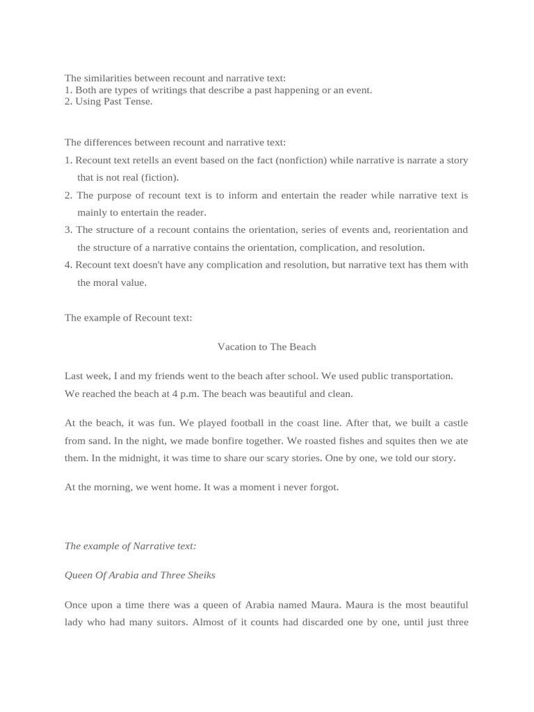Recount vs. Narrative Text Explained | PDF