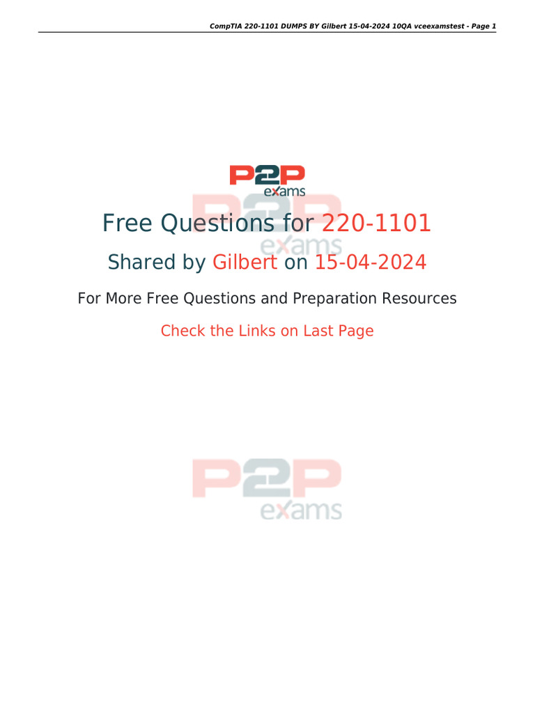 Comptia 220 1101 Dumps by Gilbert 15-04-2024 10qa Vceexamstest | PDF ...