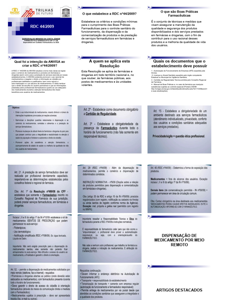 Aula 7 - RDC 44-2009 PDF | PDF | Farmacêutico | Farmácia