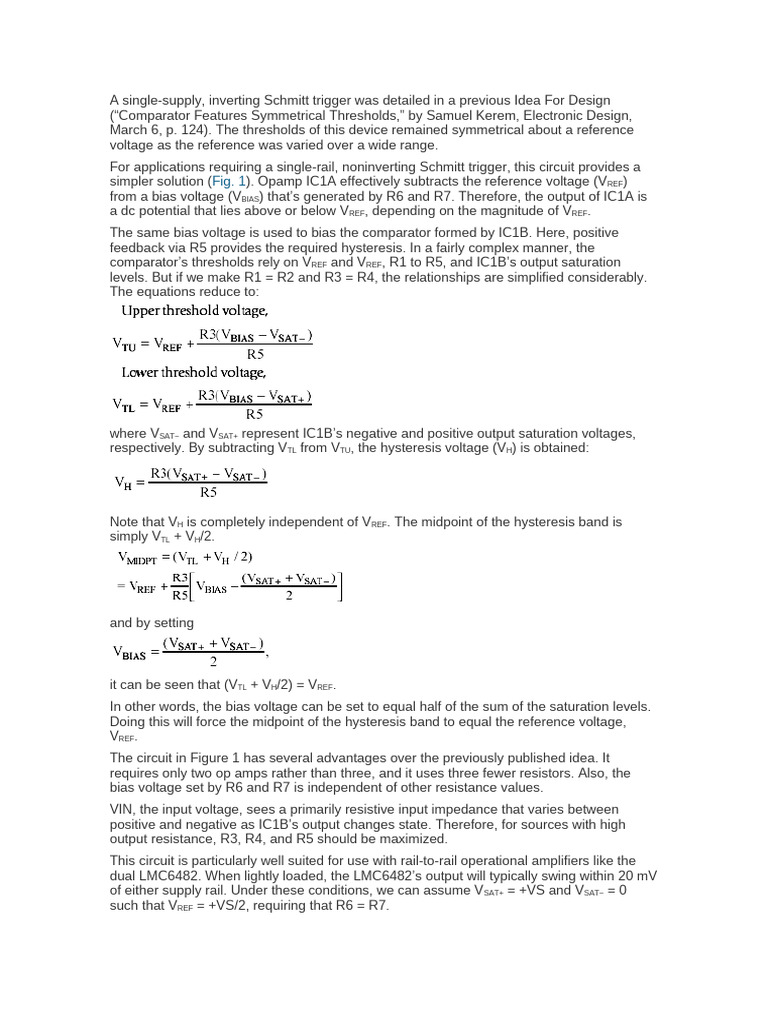 Simplified Non-Inverting Schmitt Trigger Circuit | PDF | Operational ...