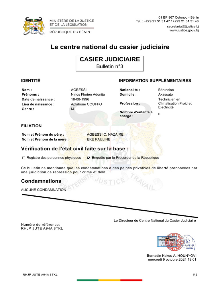 Bulletin n°3 du casier judiciaire | PDF