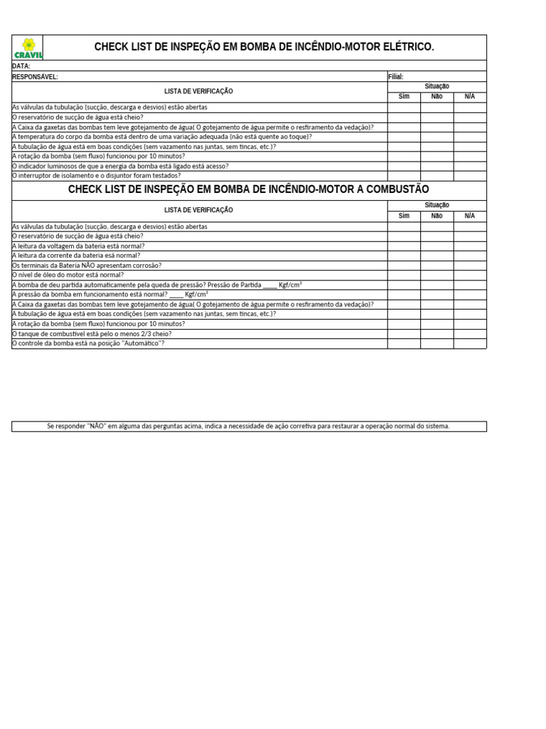 Checklist de Inspeção em Bombas de Incêndio | PDF | Bomba | Válvula