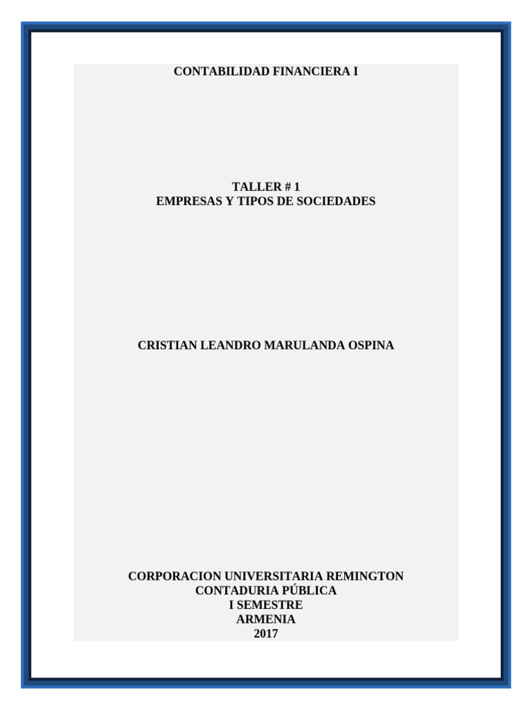 TALLER #1 Empresas Y Tipos de Sociedades | PDF | Business | Sociedad