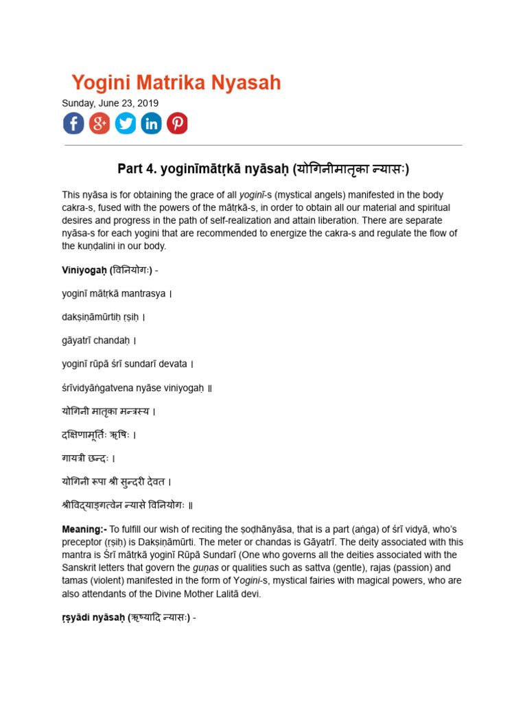 Yogini Matrika Nyasah | PDF | Chakra | Indian Philosophy