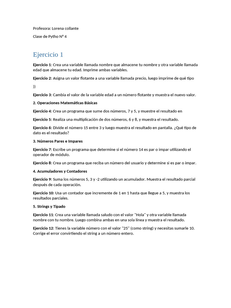 Ejercicios Clase 4 para Resolver | PDF