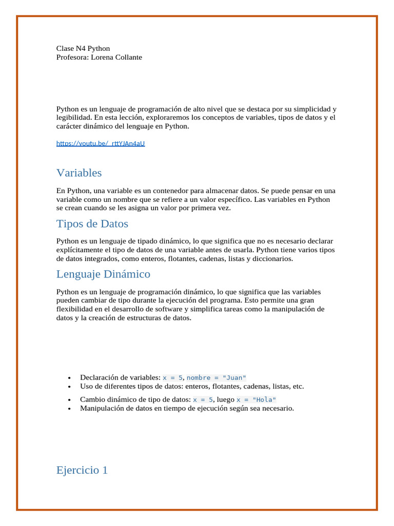 Introducción a Variables y Tipos en Python | PDF | Python (lenguaje de ...