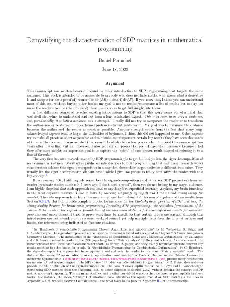 Demystifying The Characterization of SDP Matrices in Mathematical ...