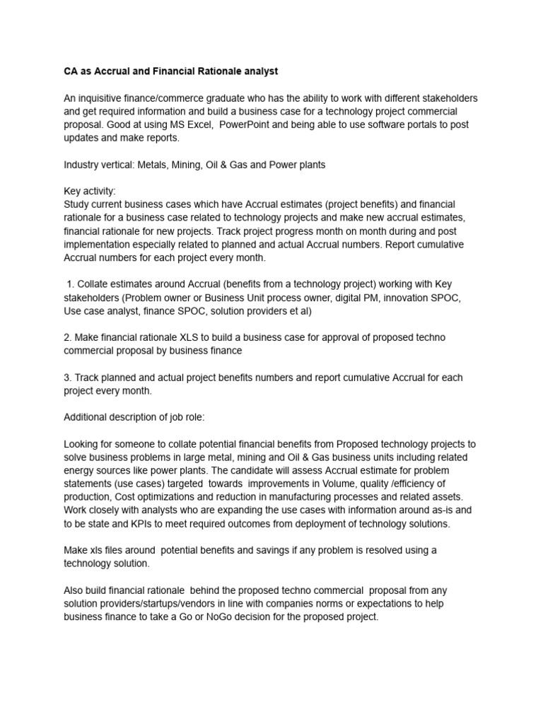 JD For Accrual and Financial Rationale Analyst | PDF | Performance ...