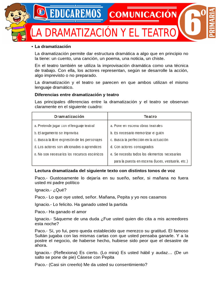 La Dramatizacion y El Teatro para Sexto Grado de Primaria | PDF ...