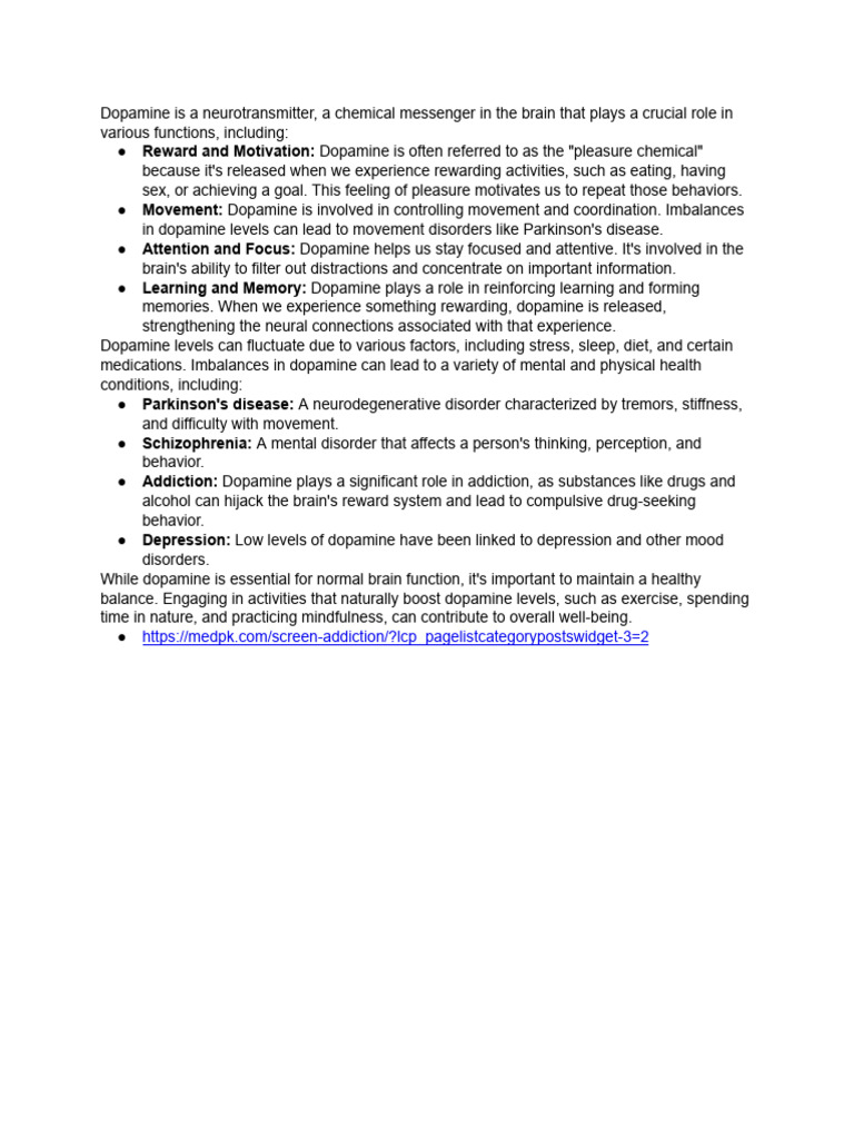Image showcasing Understanding Dopamine's Role in Health | PDF