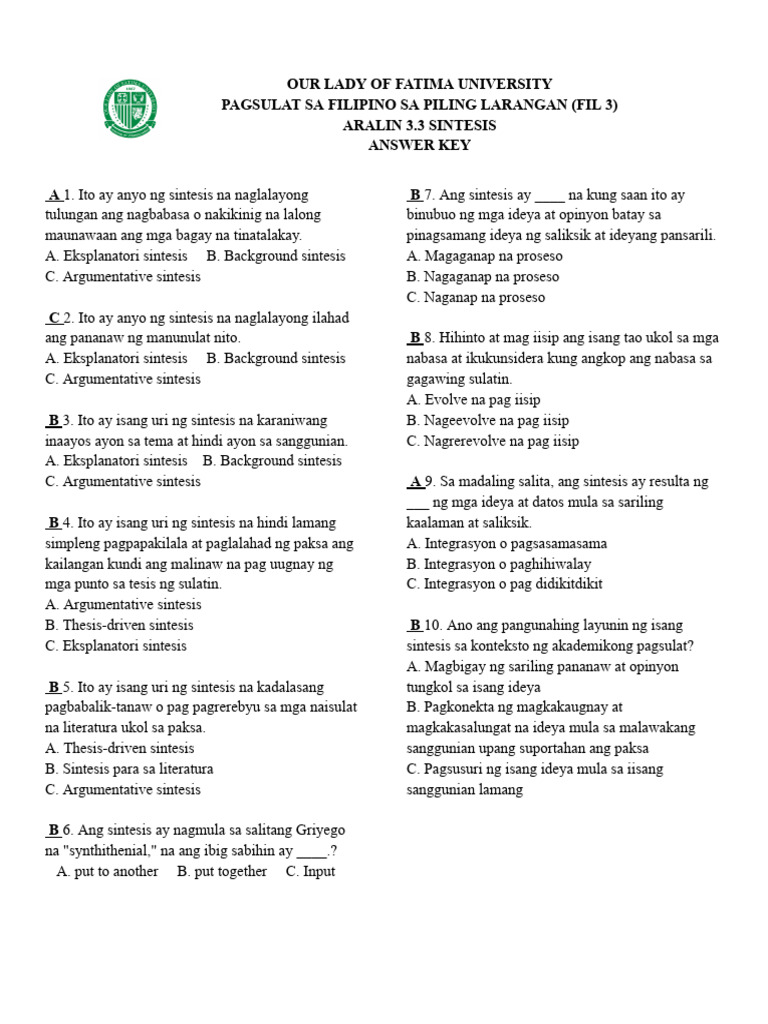 Answer Key | PDF
