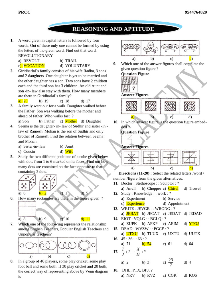 Reasoning and Aptitude Practice Questions | PDF