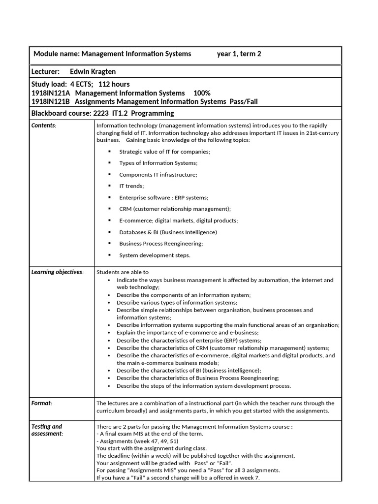 Management Information Systems Course Overview | PDF | Customer ...