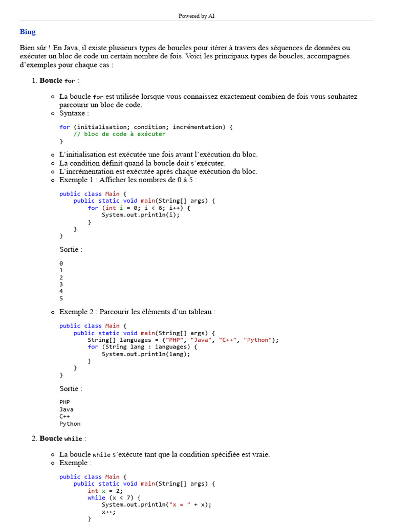 Types de boucles en Java | PDF | Structure de contrôle | Java (Langage ...