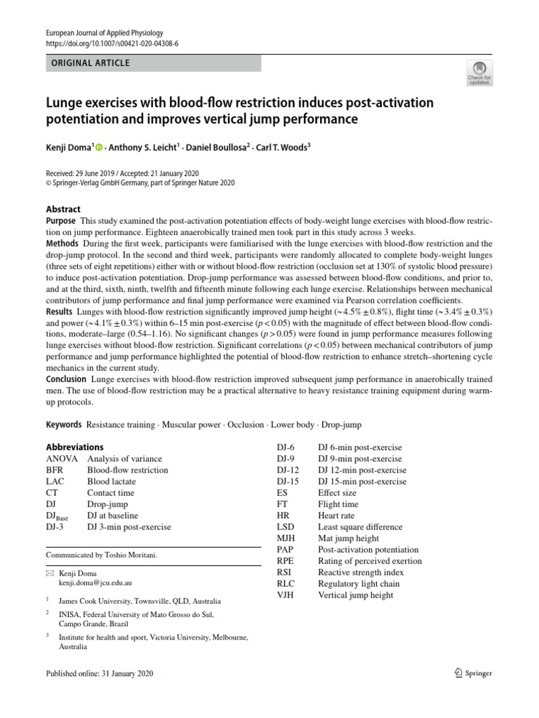 Lunge Exercises With Blood Fow Restriction Induces Post Activation ...
