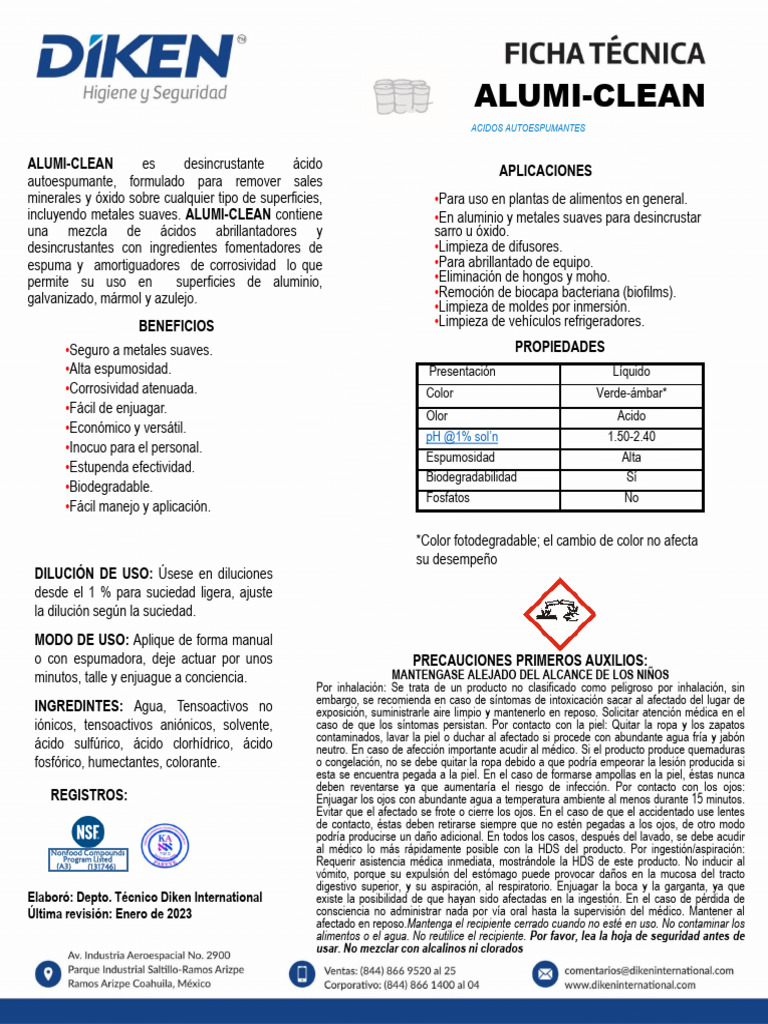 Desincrustante Ácido ALUMI-CLEAN | PDF | Ácido | Aluminio