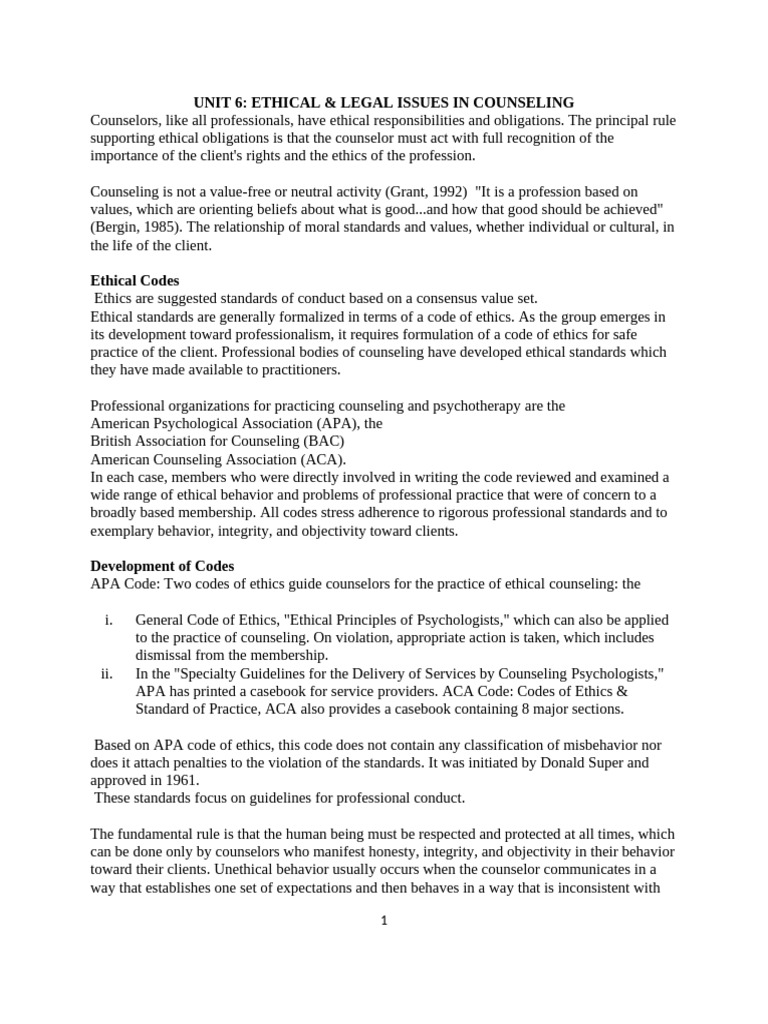 Ethical and Legal Issues in Counseling | PDF | Counseling Psychology ...