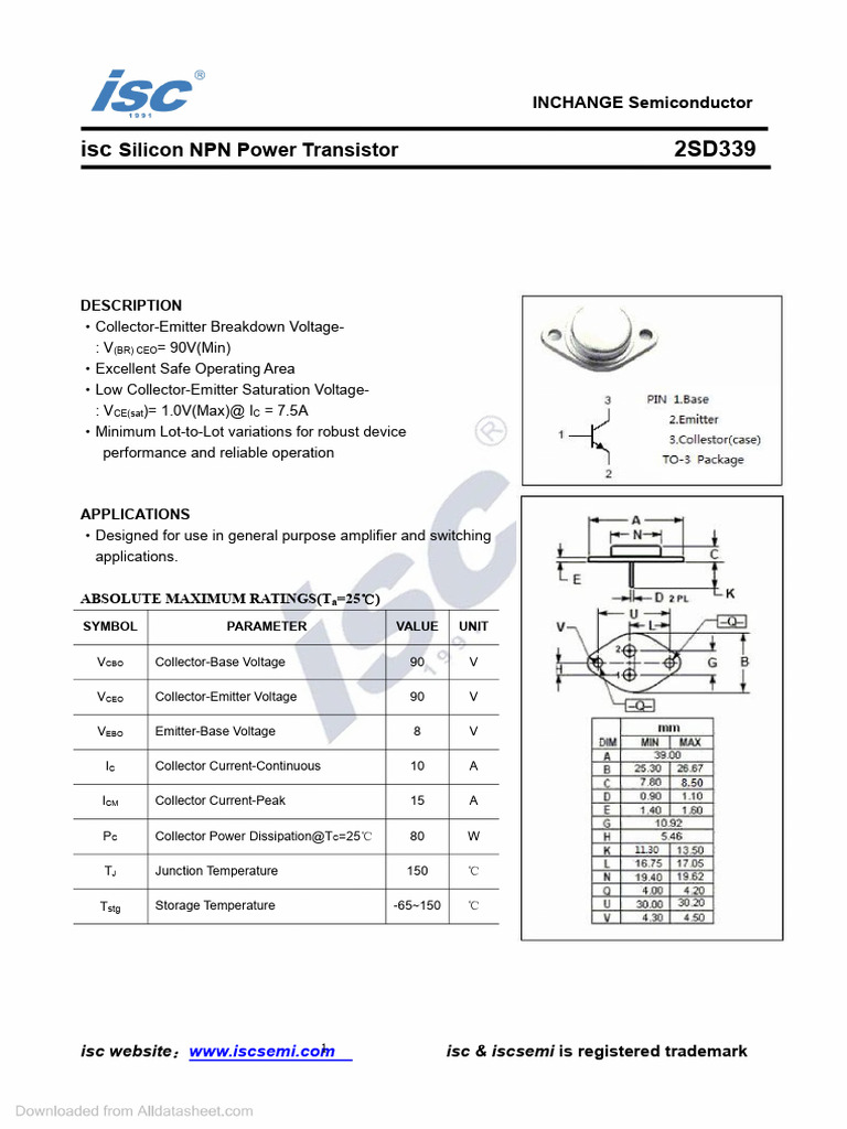 Transistor Sumitomo 2SD339 Original - Neuf - Pour Circuits électroniques Et Réparations