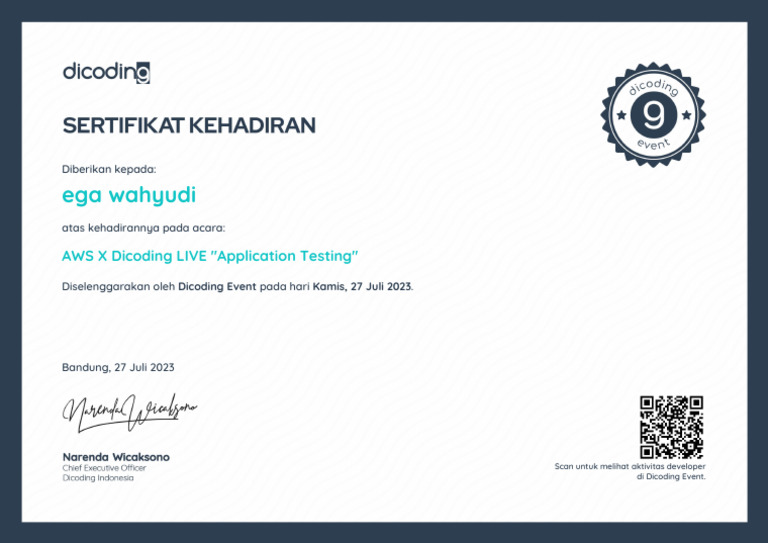 Aws X Dicoding Live Application Testing Certificate Pdf