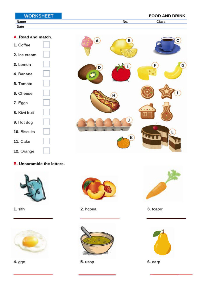 Food and Drink Worksheet Activities | PDF