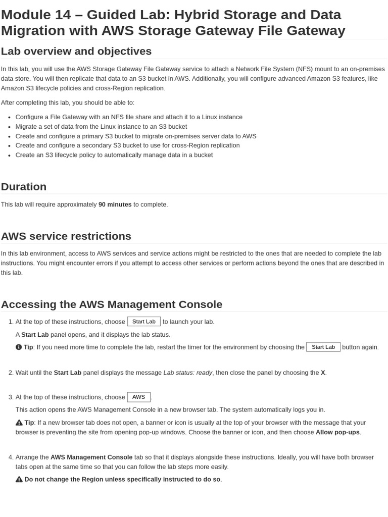 Configuring AWS Storage Gateway Lab | PDF | Amazon Web Services ...