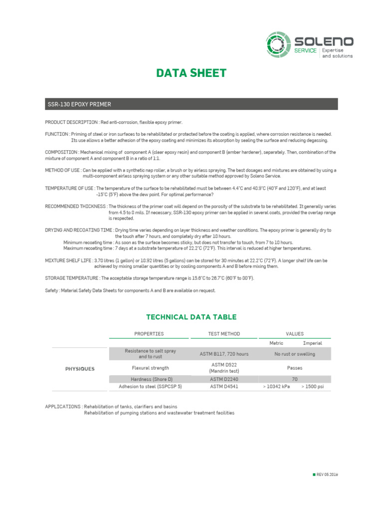 SSR-130 Epoxy Primer Datasheet | PDF | Epoxy | Materials Science
