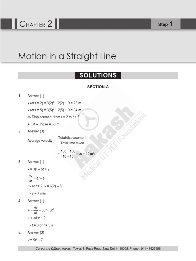 CLS ENG 24 25 XI Phy Target 1 Level 1 Chapter 2 | PDF | Speed | Velocity
