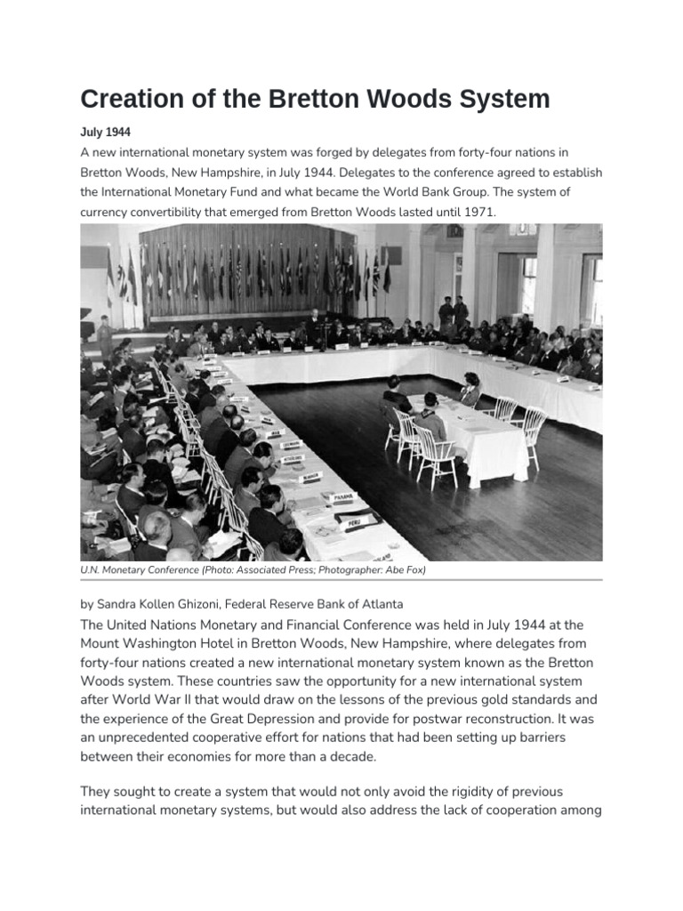 Bretton Woods System Creation Overview | PDF | Bretton Woods System ...