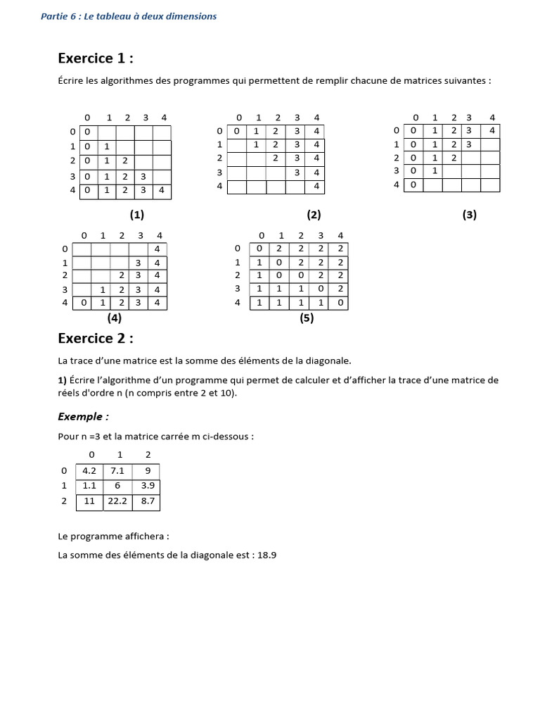 Algorithmes pour Matrices à Deux Dimensions | PDF | Matrice ...
