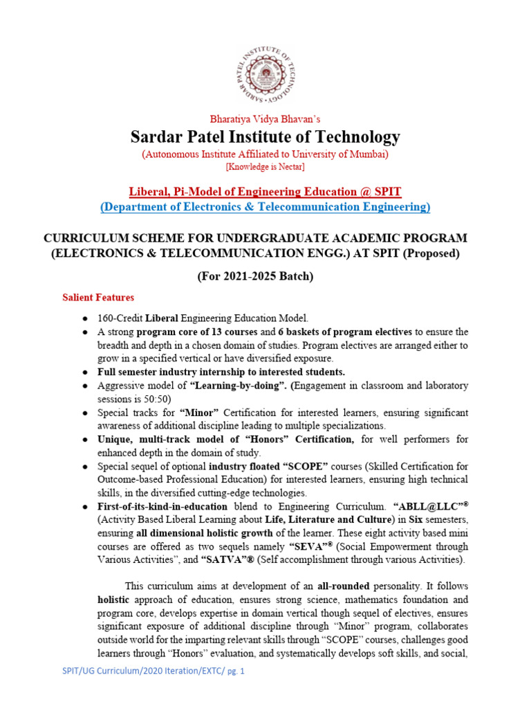 B. Tech. EXTC - 2021-2025 - Scheme - Modified | PDF | Curriculum ...