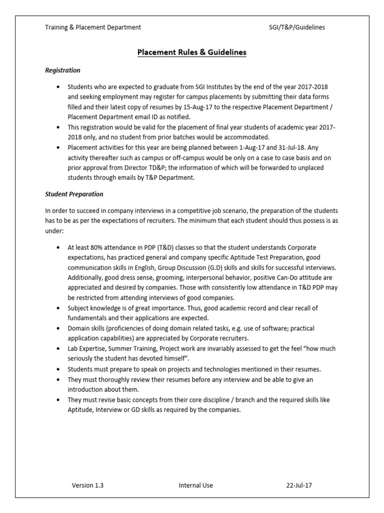 Placement Rules & Guidelines - v1.3 | PDF | Skill | Résumé