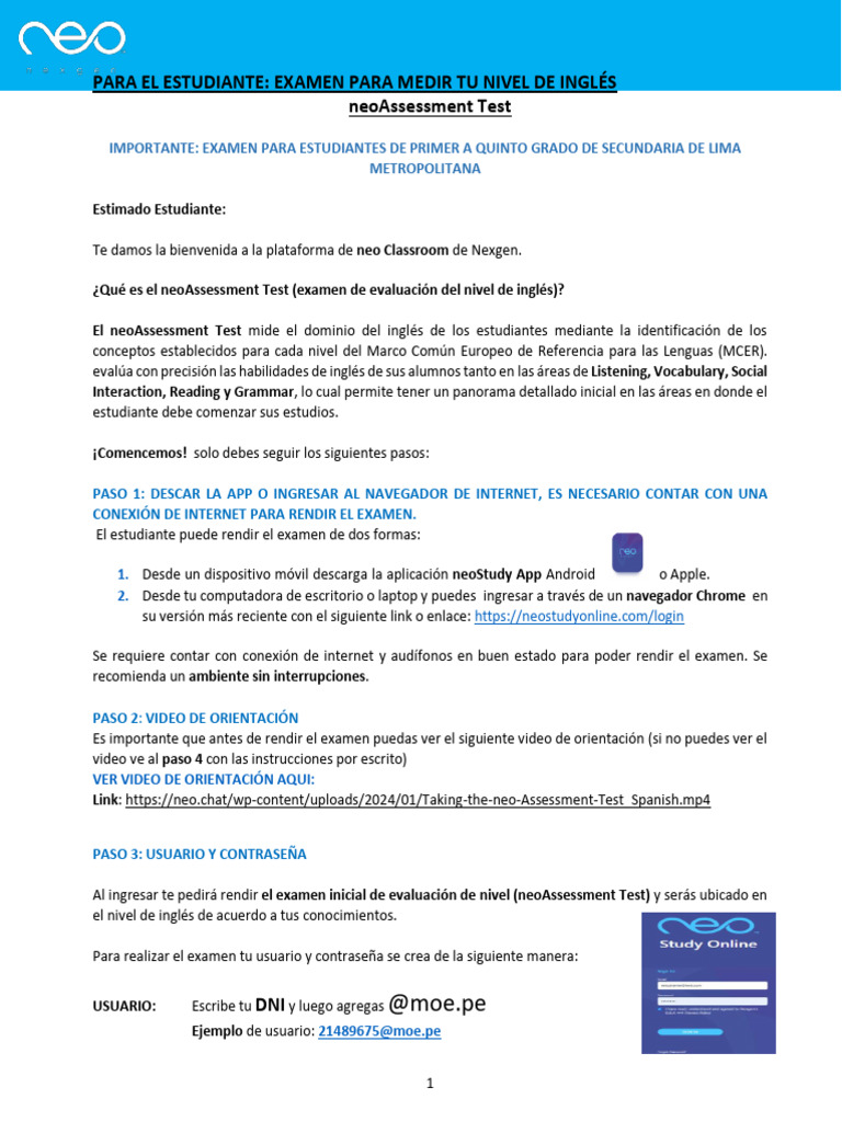 Examen de Inglés para Secundaria en Lima | PDF | Aplicación movil ...
