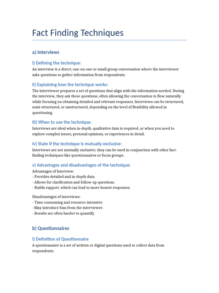 Fact Finding Techniques | PDF | Focus Group | Questionnaire