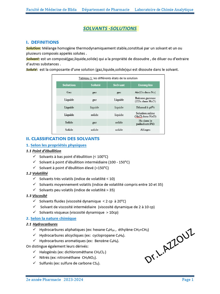 Classification des solvants en pharmacie | PDF | Solvant | Éther