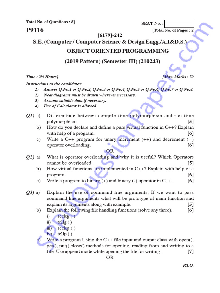C++ Object Oriented Programming Exam | PDF | C++ | Computer Programming