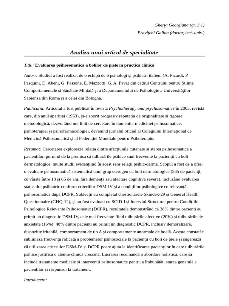 Articol Psihosom | PDF