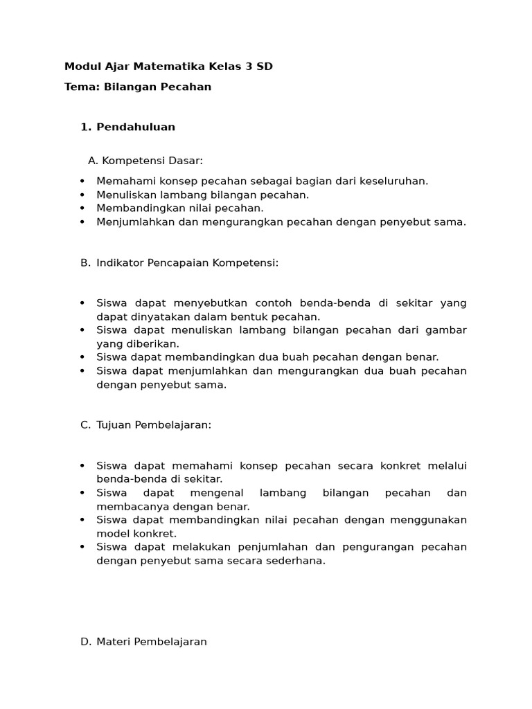 Modul Ajar Pecahan Kelas 3 SD | PDF