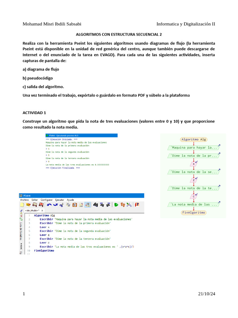 Actividades Algoritmos Estructura Secuencial 2 | PDF | Algoritmos ...